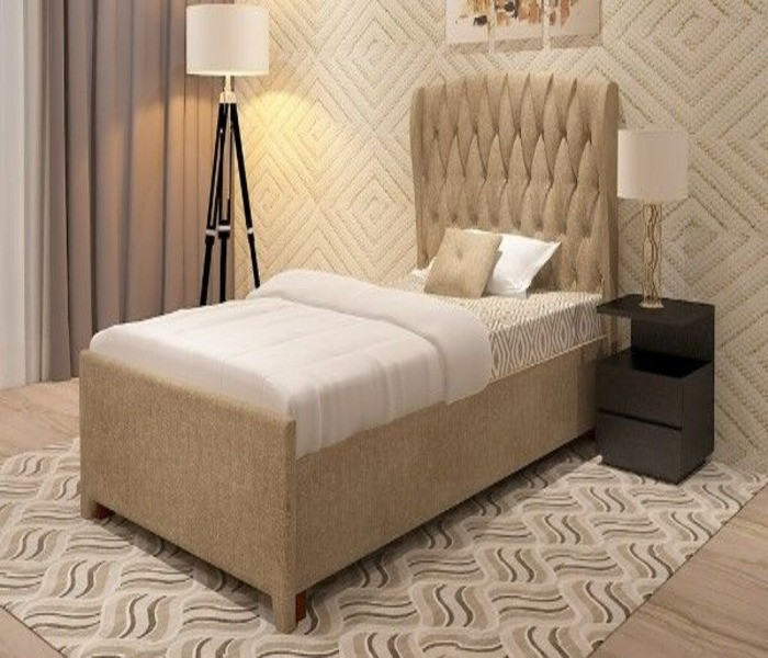Beige Single Fabric Box Wing Bed 6X3